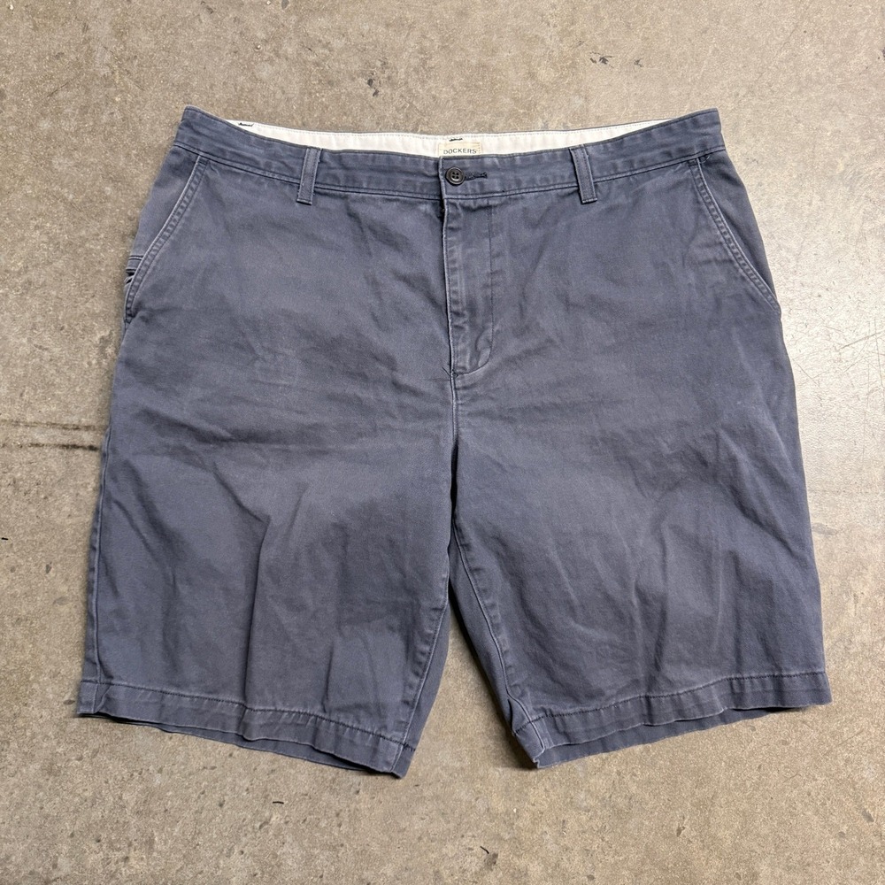 Dockers Mens Flat Front Chino Shorts Blue 38 Casual Cotton Blend Summer Wear